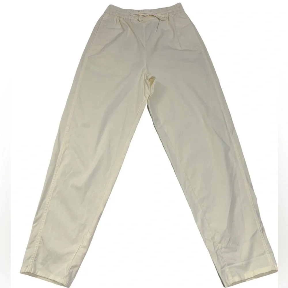 COS Linen Tie Waist Straight Leg Pants Side Slit Pocket Minimalist Neutral Sz 4